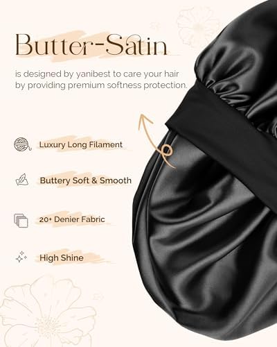 Yanibest Satin Bonnet with Tie Band, Double Layer Hair Bonnet for Women - Image 2
