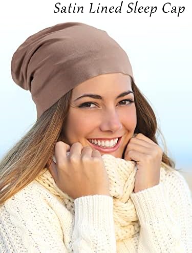 SATINIOR 4 Pieces Satin Lined Sleep Cap Silk Bonnet for Sleeping Women, Silk Hair Wrap Slouch Beanie Hat - Image 3