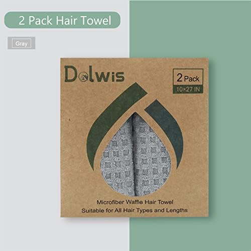Microfiber Hair Drying Towel: 2 Pcs Waffle Long Hair Turban Wraps (Gray) - Image 6