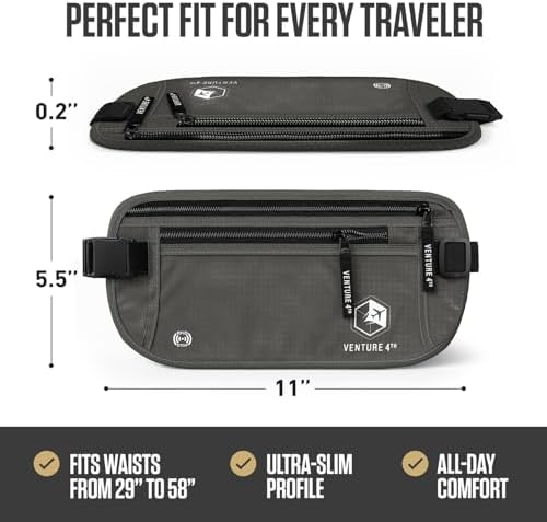 VENTURE 4TH Travel Money Belt, RFID Blocking Passport Holder - Gray - Image 3
