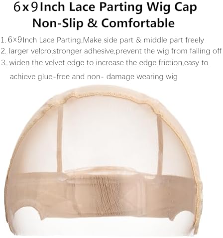 Lace Wig Caps for Women Blonde Wig Caps with Grip Band for Keeping Wigs in Place 9x6 Glueless Wig Grip Cap with Transparent Lace Caps Non-Slip Adjustable Elastic Headband (Beige) - Image 2