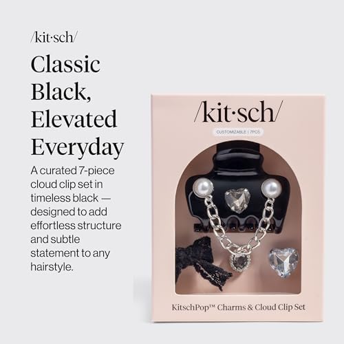 KitschPop ™ Hair Clips For Women with Charm Sets -Vintage Black, 7pcs Set - Image 2