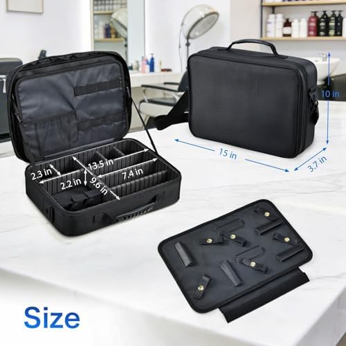 Yueieoun Professional Barber Clipper Case Organizer Bag with Adjustable Dividers, Detachable 6-Slot Scissors Panel, Travel Grooming Tool Storage - Fits Wahl/Andis/Hatteker - Image 6