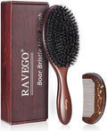 Hair Brush, Boar Bristle Hair Brush for Women Men Kids, Nature Bristles Hairbrush for Thin Fine All Hair Type, Restore Shine And Texture, Set Includes Cleaning Tool by RAVEGO
