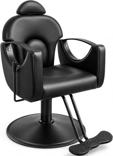 Salon Barber Chair for Hair Stylist, Professional Reclining Hydraulic Styling Chair with Heavy-Duty Pump, All Purpose Hairdresser Chair for Barbershop, Braiding, Shampoo, Spa Equipment, Black by FELIVINE