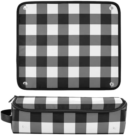Black White Buffalo Plaid Hair Tools Travel Bag Carrying Case Portable Travel Organizer Pouch with Heat Resistant Mat for Curling Iron Flat Irons Hair Dryer - Image 3