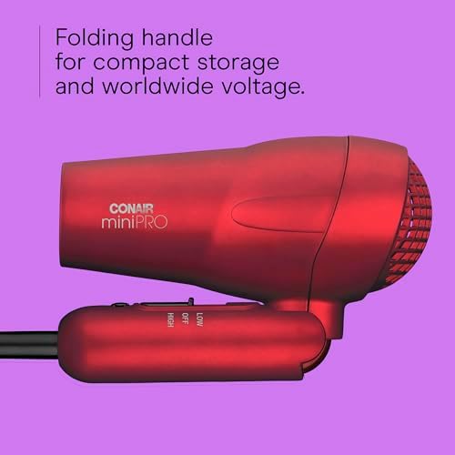 Conair Hair Dryer, Mini Pro, Travel, Folding Handle, Red - Image 4