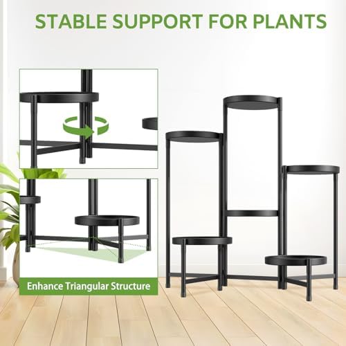 6 Tier Large Plant Stand Indoor Outdoor, 10 In Wide Tray, Black - Image 5