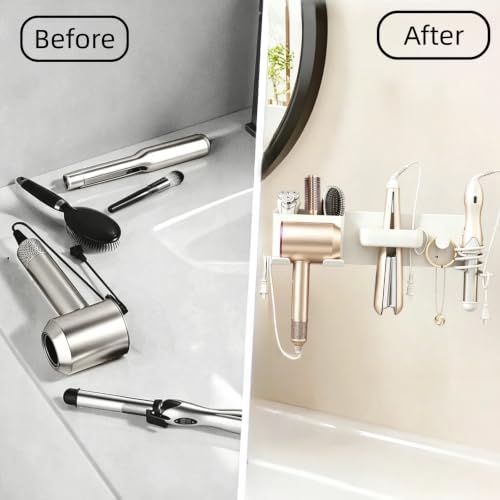 4-in-1 Hair Tool Organizer, Wall Mount Hair Dryer Holder, White - Image 3