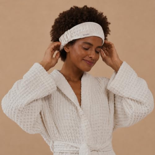 Luxury Organic Japanese Cotton Waffle Spa Headband for Women | Elastic Towel Headband for Makeup, Washing Face, Facial, Cosmetic & Skincare | Gift for Her Self-Care Beauty Routine (Shell White) - Image 6