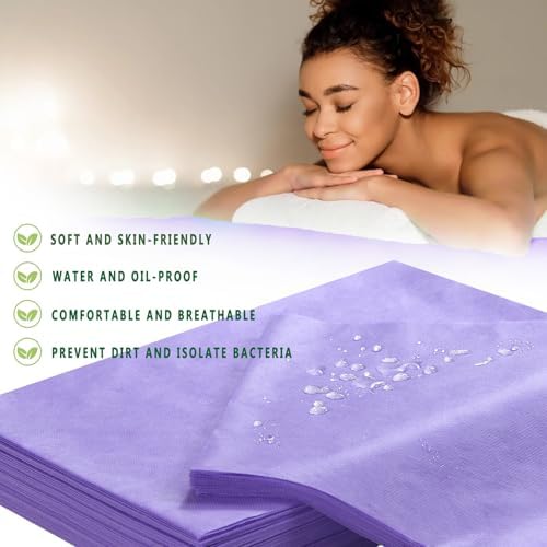 Disposable Bed Sheets 100 Pcs 31" x 71" Massage Table Sheets Non Woven Fabric SPA Bed Cover Breathable for Massage Beauty Tattoos(Purple) - Image 2