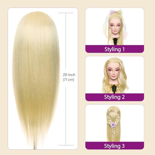 28" Mannequin Head with 80% Real Human Hair for Makeup Practice#613 - Image 6