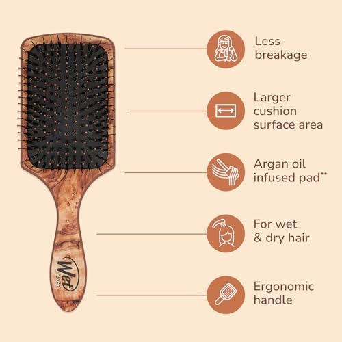 Wet Brush Paddle Hair Brush, Traditional Wood- Ultra-Soft IntelliFlex Detangling Bristles with AquaVent Design For Spreading Hair Treatments Evenly - Pain-Free Hair Brush For Women & Men - Image 4