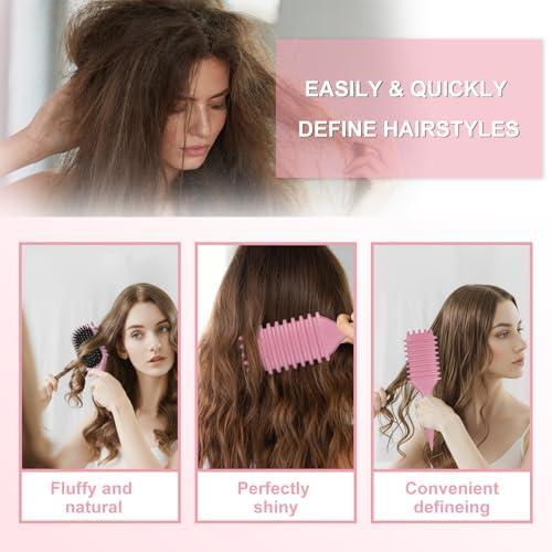 Curly Hair Brush, Curl Defining Brushes, Styling Brush for Curly Hair, Shaping and Defining Curls Brushes for Women (Pink) - Image 4