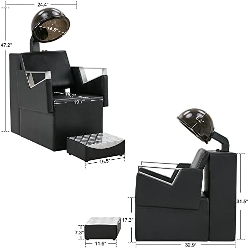 BarberPub 1350W Hooded Bonnet Hair Dryer Chair for Salon 2700 (Black) - Image 7