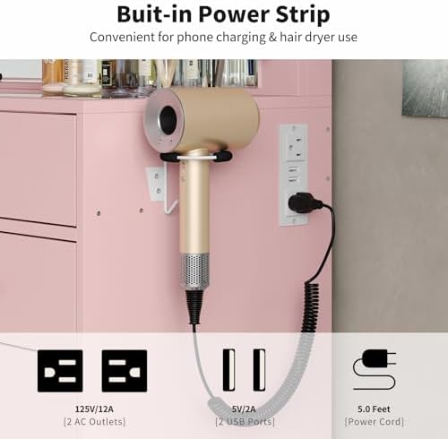 Yanosaku 11 Drawers Makeup Vanity with Charging Station, Vanity Desk with 13 LED Bulbs and HD Mirror, 3 Color Brightness Adjustable, Glass Top Vanity Set for Bedroom, Pink - Image 5