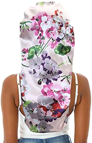 Extra Large Satin Bonnet for Women Sleeping, Silky Elastic Sleep Cap with Tie Band, Double-Layer Long Hair Bonnet for Braids/Curly/Long Hair (Pink Floral) - Image 6