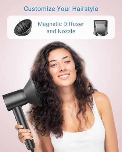 Hair Dryer, 160000 RPM Professional High Speed Ionic Blow Dryer • 500 Million Negative Ions • Intelligent Heat Control & Rapid Drying Speeds • Lightweight • Low Noise, Magnetic Diffuser & Nozzle - Image 5