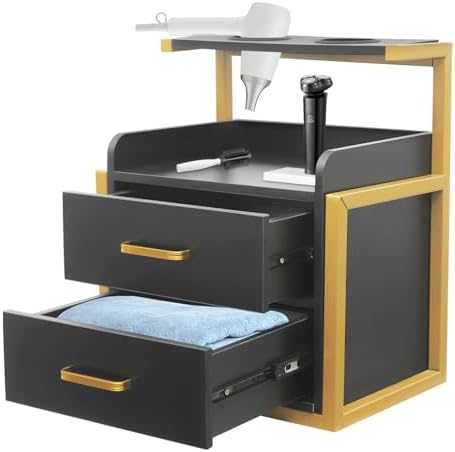Bepritm Suspended Salon Station, Wall Mounted Salon Cabinet with 2 Drawers & Hair Dryer Stand, Wall Mounted Salon Storage Cabinet for Hair Salon, Bathroom, Bedroom (Gold+Black) by Unknown