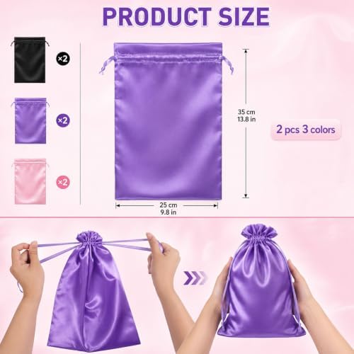 6Pcs Wig Bags with Satin Drawstring Wig Storage Bags - Image 2