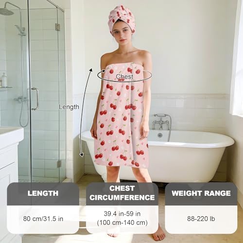 Absorbent Bath Towel Wrap Set (32 X 60 in), Pink Cherry Towel Wrap - Image 3