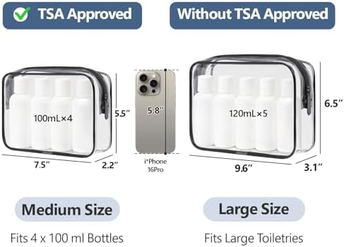 PACKISM Clear Makeup Bag for Travel - TSA Approved Toiletry Bag, 2 Black - Image 3
