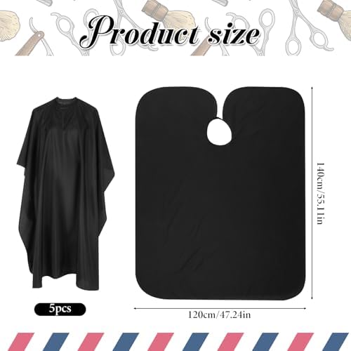 5 Pcs Black Hair Salon Capes, Professional Barber Cape, Waterproof Hair Cutting Cape with Snap Closure, Waterproof Salon Capes for Haircutting, Styling, Dyeing - Image 2