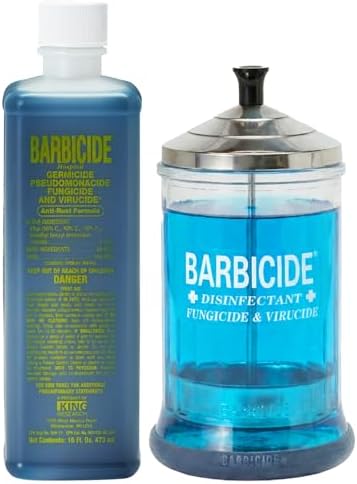 BARBICIDE Disinfectant Jar and Concentrate Starter Set (21 Oz Jar + 16 Fl Oz)– Professional Salon, Spa & Barber Tool Sanitizing Kit by Barbicide