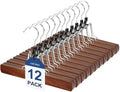 TOPIA HANGER 12 Pack Wooden Pants Hangers, Hair Extension Hangers Non Slip Skirt Hanger Wood Clamp with Velvet Padded 360° Swivel Hook for Jeans, Skirts, Trousers, Wigs CT67WA by TOPIAHANGER