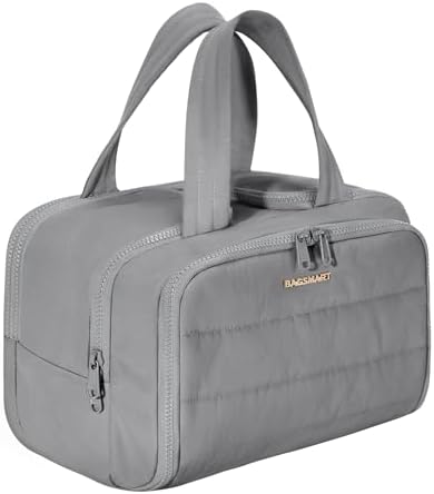 BAGSMART Travel Toiletry Bag, Lightweight Large Wide-open Travel Bag for Women, Puffy Cosmetic Makeup Bag Organizer with Handle for Accessories,Essentials, Toiletries, Grey by BAGSMART