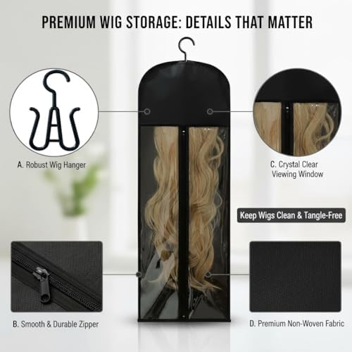 4Pcs Extra Long Wig Storage Bags with Hanger - 31.5in Breathable Wig Organizer, Dust-Proof Clear Window Design for Short/Medium/Long Wigs, Travel & Home Hair Salon Use - Image 3