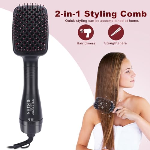 Sonew 2 In 1 Hair Dryer Brush & Straightener Blow Dryer Brush with Negative Ions Detangles & Smooths Hair Reduces Frizz & Static Styler - Image 2