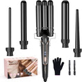 Waver Curling Iron Wand - BESTOPE PRO 5 in 1 Curling Wand Set with 3 Barrel Hair Crimper for Women, Fast Heating Crimper Wand Curler in All Hair Type, Women Gifts - Black by BESTOPEPRO