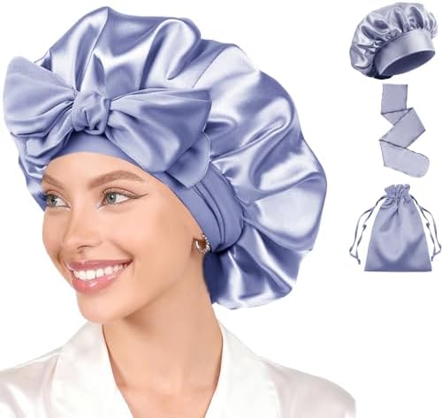 Womens Hair Bonnets Satin Bonnet for Sleeping Silk Bonnets Curly Hairs Braids Silky Sleep Caps with Long Soft Tie Band by WJingYiJia