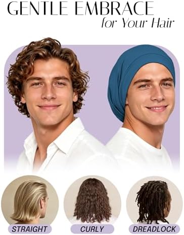 OLESILK 100% Mulberry Silk Bonnet for Sleeping, Mens Bonnet for Curly Hair, 100% Real Silk for Frizzy Hair, Royalblue - Image 5