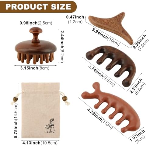 4 Pcs Wooden Head Scalp Massager Comb, Multifunction Head Massager Gua Sha Tool Brush, Portable Sandalwood Scalp Massage Wood for Hair Growth, Soothing and Relaxing - Image 2