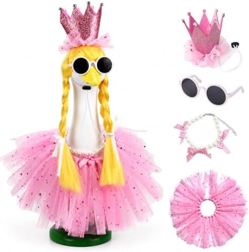 Pink Fairy Porch Goose Outfit Set with Braided Yellow Wigs, 4-Piece by ZYIDBNG