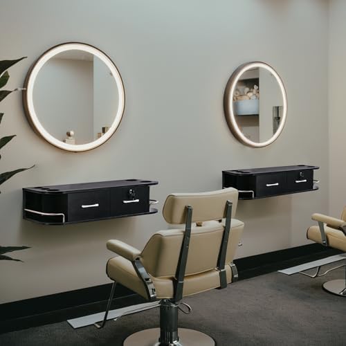 BarberPub Wall Mount Styling Station with Lockable Drawer (Black) - Image 3