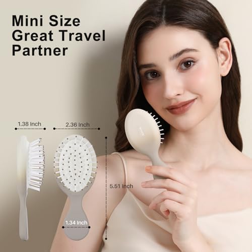 RHOS Mini Hair Brush for Women,Men and Kids, Travel Size Hair Brush for Purse & Pocket (1 Pack-Beige Gradient) - Image 2