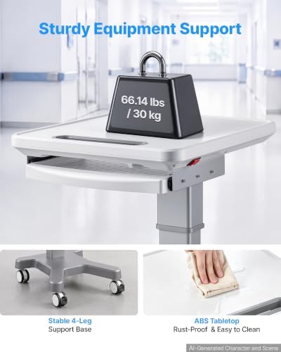 VEVOR Medical Trolley Cart with Tray and Drawer, Electric Lift Laptop Cart - Image 2