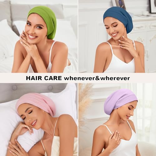 ZHENSILK 4Pcs Silk Satin Bonnets for Women Men, Adjustable Hair Wrap Slouchy Beanie Hat for Curly Hair - Image 6