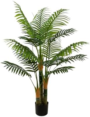 4FT Tall Golden Cane Artificial Palm Tree, Large Faux Palm Tree with 3 Textured Trunks, Outdoor Artificial Plants, Fake Tree for Indoor Office Living Room Outside Patio. by Unknown