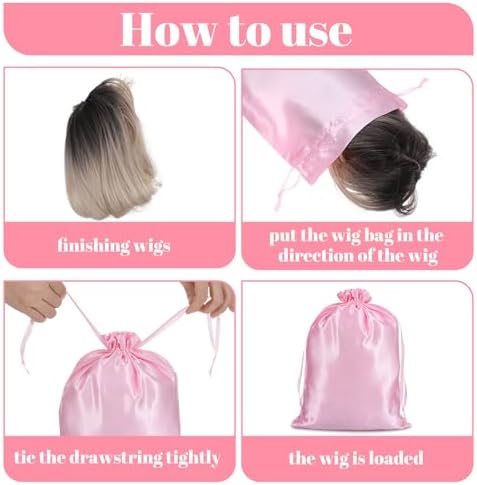 6Pcs Wig Bags Storage,Pink Wig Bags with Satin Drawstring Storage for Wigs Extension Bundle - Image 4