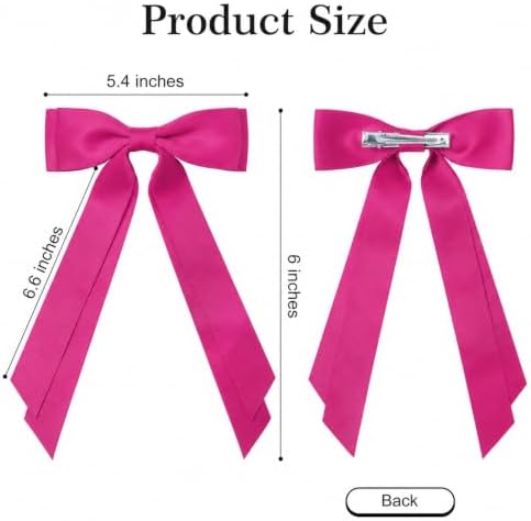 2PCS Rose Pink Hair Bows, Large Ribbon Bow Hair Clips for Girls Women Cute Ponytail Holder Accessories for Toddlers Kids Teens - Image 4