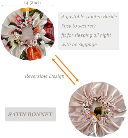 Silk Bonnet for Sleeping Satin Bonnets Double Layer Reversible Hair Cap Bonnet for Women Long Curly Braid Hair (Floral 2) - Image 2