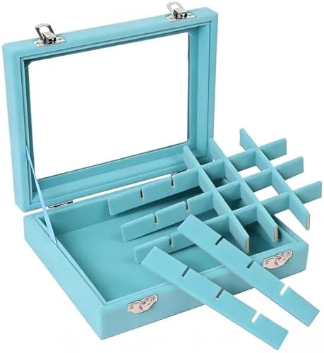 Velvet Jewelry Box 24 Grid Jewelry Earrings Display Organiser Box Ring Tray Holder Earrings Storage Case for Girls Women Wife Mom (Light blue) - Image 6