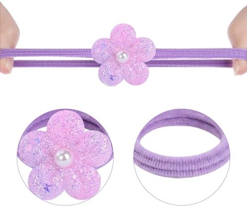 32 Pcs Toddler Sparkly Hair Ties Hair Clips for Girls Baby Hair Bows Flower Elastics Baby Hair Ties Ponytail Colorful Bow Hair Clip Cute Flower Scrunchies Hair Accessories - Image 3