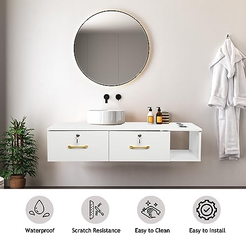 Wall Mount Styling Barber Station for Hair Stylist, Beauty Salon Spa Equipment, Salon Cabinet Station with Locked Storage Drawer, 3 Hair Dryer Holders (White) - Image 6