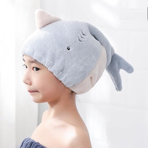Hair Drying Towel for Kids Girls, Cute Cartoon Absorbent Quick Drying Bath Wrap Set for Bathing, Spa, Swimming Pool, Soft Microfiber Cap for Curly Long & Wet Hair, Blue - Image 4
