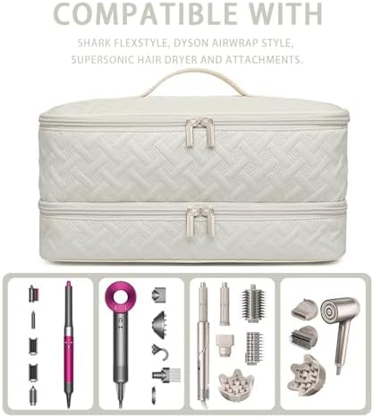 Double-Layer Travel Carrying Case for Revlon One-Step Hair Dryer Brush Volumizer Styler Shark FlexStyle Attachment Portable Storage Organizer Bag Hair Tools Travel Bag (Beige) - Image 2